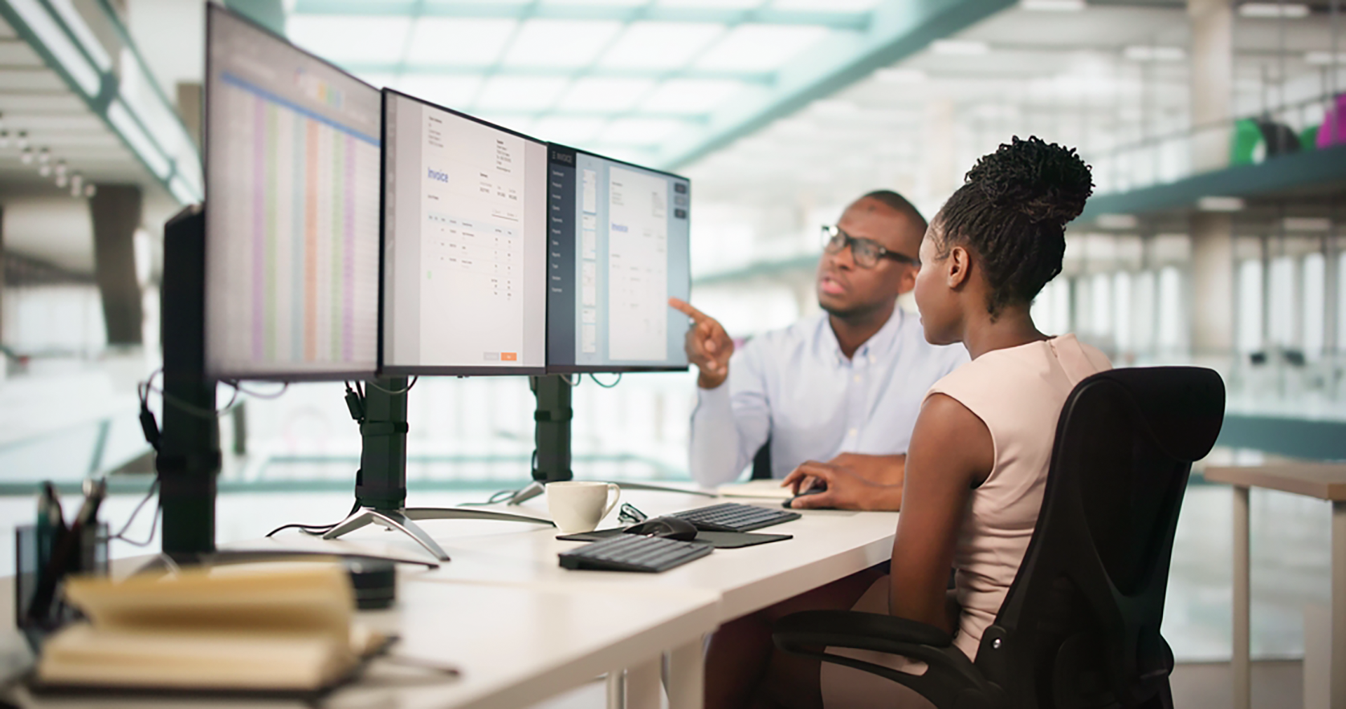 Technician reviewing aviation maintenance data and dashboards for operational decisio